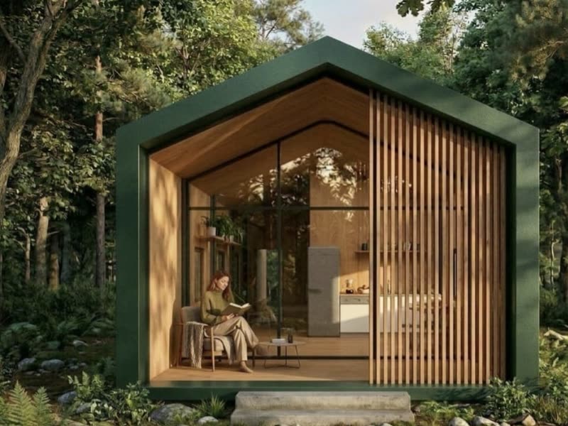 Casa modular em terreno arborizado
